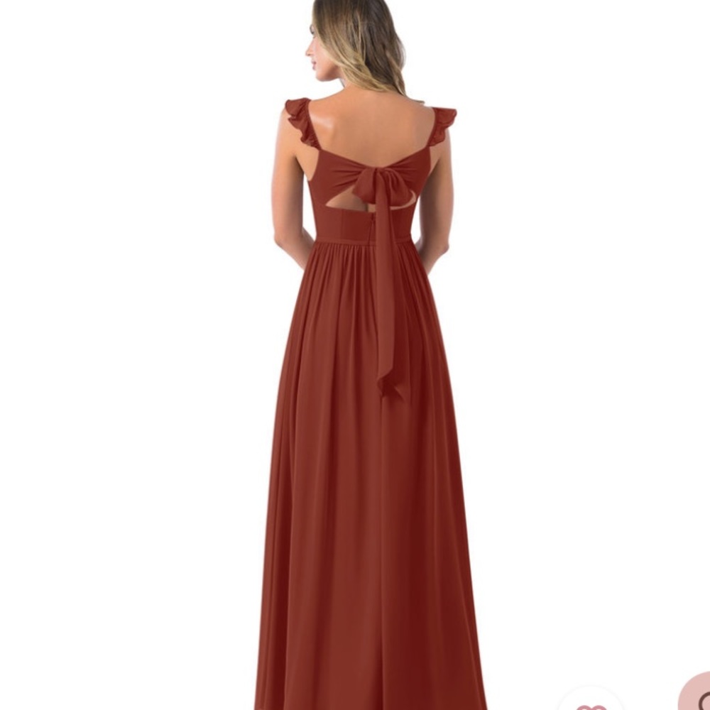 Azazie A4 unaltered terracotta Metz dress